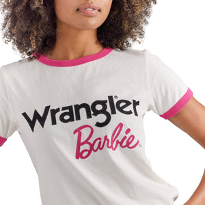Wrangler X Barbie Women's Logos Slim Ringer Tee In Worn White