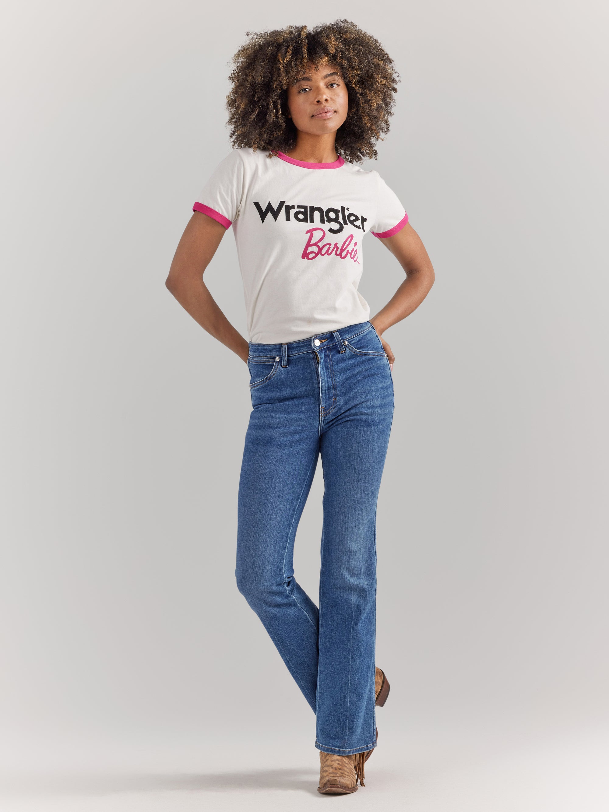 Wrangler X Barbie Women's Logos Slim Ringer Tee In Worn White