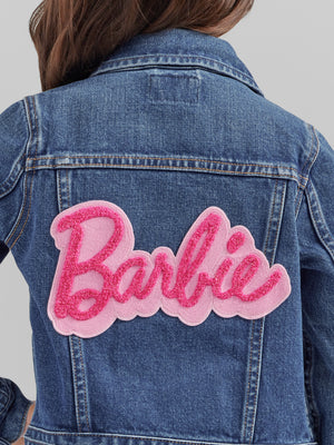 Wrangler X Barbie Girl's Barbie Logo Denim Jacket, Denim Blue