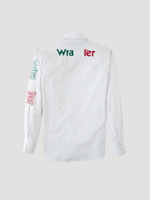 Wrangler® Men's Logo Long Sleeve Button Down Shirt, White