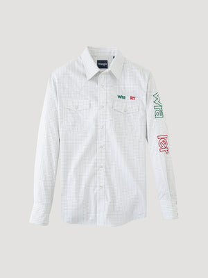 Wrangler® Men's Logo Long Sleeve Button Down Shirt, White