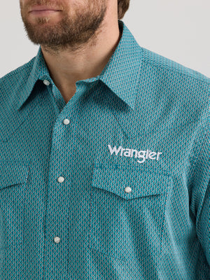 Wrangler® Men's Logo Long Sleeve Button Down Shirt, Teal