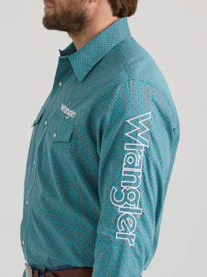Wrangler® Men's Logo Long Sleeve Button Down Shirt, Teal