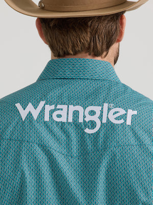 Wrangler® Men's Logo Long Sleeve Button Down Shirt, Teal