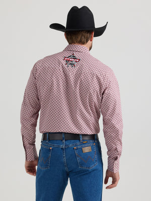 Wrangler® Men's PBR Logo Long Sleeve Button Down Shirt, Red