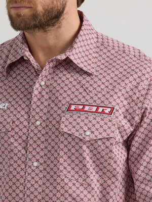 Wrangler® Men's PBR Logo Long Sleeve Button Down Shirt, Red