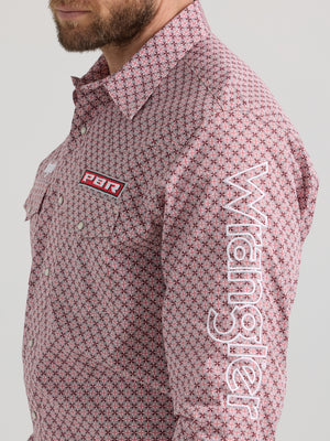 Wrangler® Men's PBR Logo Long Sleeve Button Down Shirt, Red
