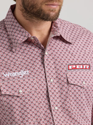 Wrangler® Men's PBR Logo Long Sleeve Button Down Shirt, Red