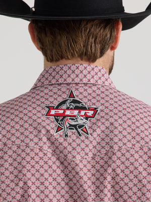 Wrangler® Men's PBR Logo Long Sleeve Button Down Shirt, Red