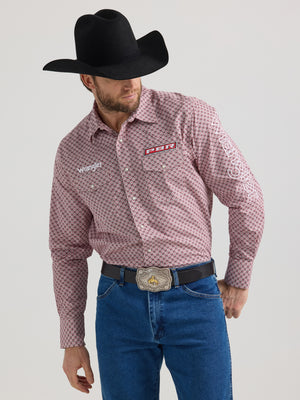 Wrangler® Men's PBR Logo Long Sleeve Button Down Shirt, Red