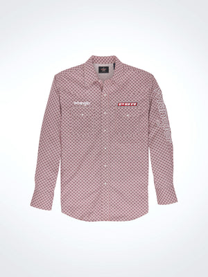 Wrangler® Men's PBR Logo Long Sleeve Button Down Shirt, Red