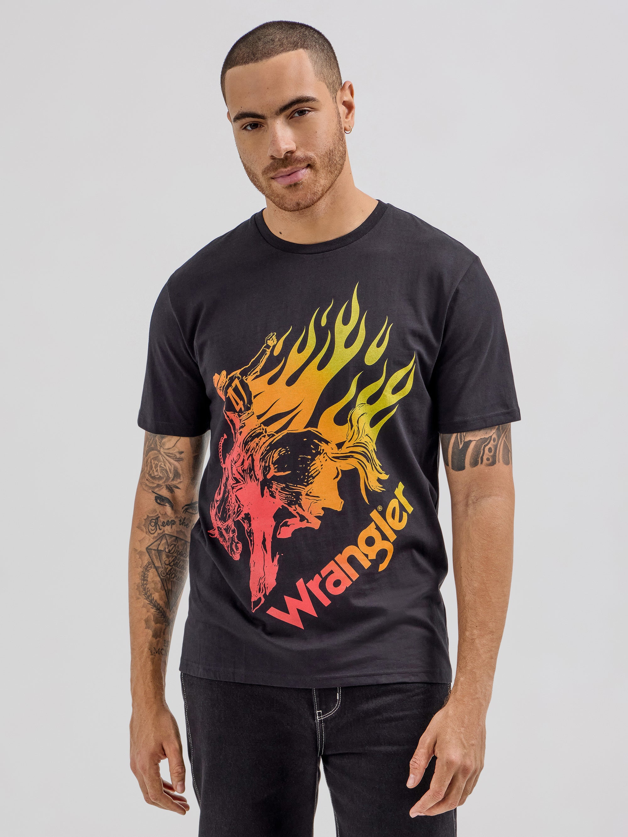 Wrangler® x Hot Wheels™ Men's Flaming Bronco T-Shirt in Black Beauty