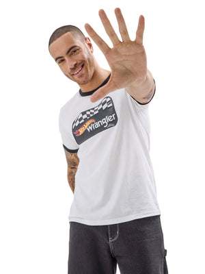 Wrangler® x Hot Wheels™ Men's Logo Ringer T-Shirt in Bright White