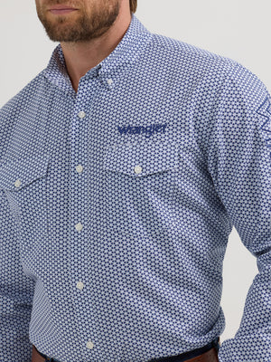 Wrangler® Men's Logo Long Sleeve Button Down Shirt, Blue
