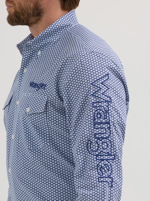 Wrangler® Men's Logo Long Sleeve Button Down Shirt, Blue