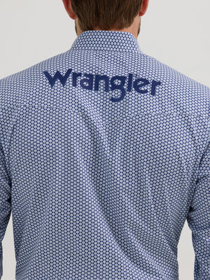Wrangler® Men's Logo Long Sleeve Button Down Shirt, Blue
