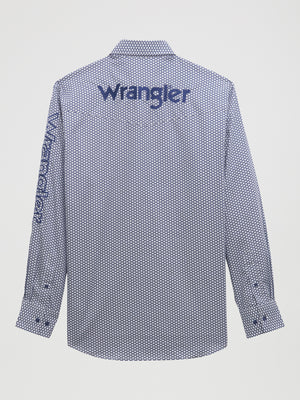 Wrangler® Men's Logo Long Sleeve Button Down Shirt, Blue