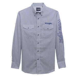 Wrangler® Men's Logo Long Sleeve Button Down Shirt, Blue