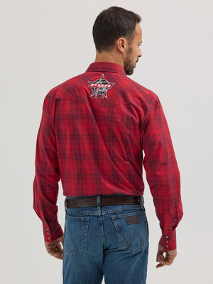 Wrangler® Men's PBR Logo Long Sleeve Button Down Shirt, Red
