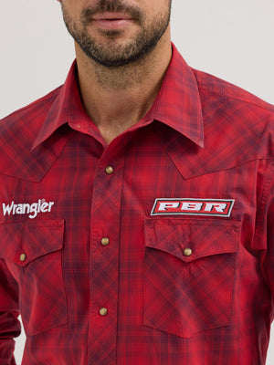 Wrangler® Men's PBR Logo Long Sleeve Button Down Shirt, Red