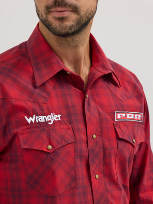 Wrangler® Men's PBR Logo Long Sleeve Button Down Shirt, Red