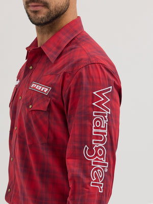Wrangler® Men's PBR Logo Long Sleeve Button Down Shirt, Red