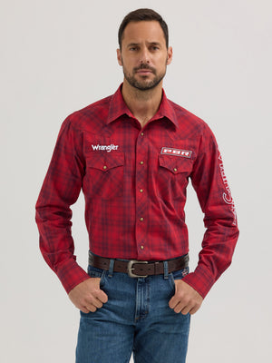 Wrangler® Men's PBR Logo Long Sleeve Button Down Shirt, Red