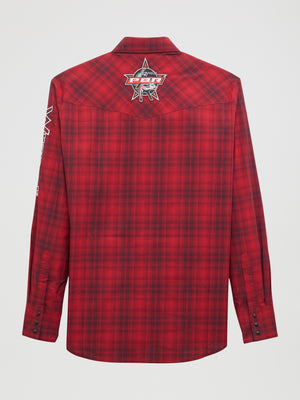 Wrangler® Men's PBR Logo Long Sleeve Button Down Shirt, Red