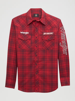 Wrangler® Men's PBR Logo Long Sleeve Button Down Shirt, Red