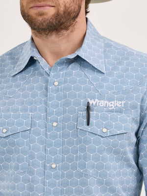 Wrangler® Men's Logo Long Sleeve Button Down Shirt, Blue