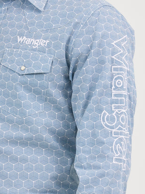 Wrangler® Men's Logo Long Sleeve Button Down Shirt, Blue
