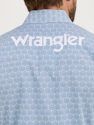 Wrangler® Men's Logo Long Sleeve Button Down Shirt, Blue