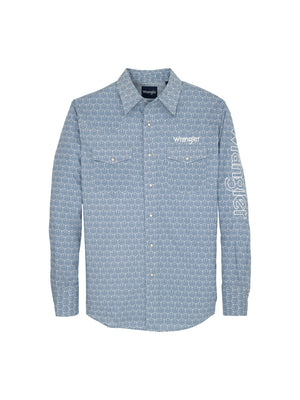Wrangler® Men's Logo Long Sleeve Button Down Shirt, Blue
