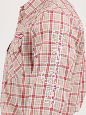 Wrangler® Men's PBR Logo Long Sleeve Button Down Shirt, Brown/Red