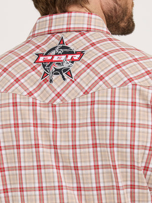 Wrangler® Men's PBR Logo Long Sleeve Button Down Shirt, Brown/Red