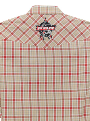 Wrangler® Men's PBR Logo Long Sleeve Button Down Shirt, Brown/Red