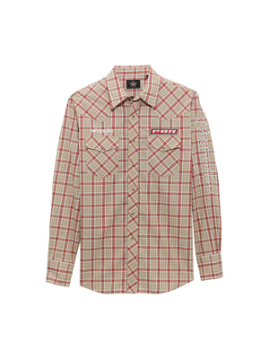 Wrangler® Men's PBR Logo Long Sleeve Button Down Shirt, Brown/Red