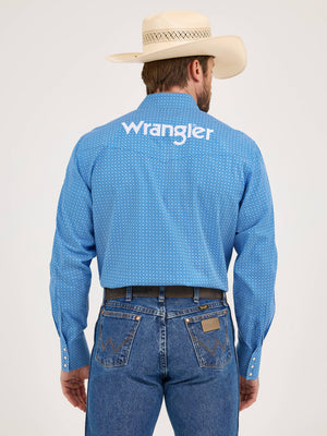 Wrangler® Men's Logo Long Sleeve Button Down Shirt, Blue