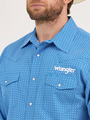Wrangler® Men's Logo Long Sleeve Button Down Shirt, Blue