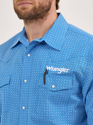 Wrangler® Men's Logo Long Sleeve Button Down Shirt, Blue