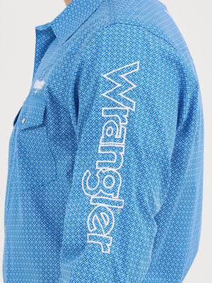 Wrangler® Men's Logo Long Sleeve Button Down Shirt, Blue