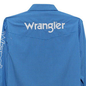 Wrangler® Men's Logo Long Sleeve Button Down Shirt, Blue