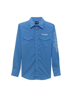 Wrangler® Men's Logo Long Sleeve Button Down Shirt, Blue