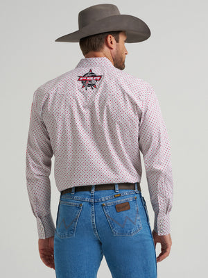 Wrangler® Men's PBR Logo Long Sleeve Button Down Shirt, White