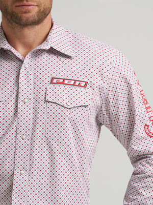 Wrangler® Men's PBR Logo Long Sleeve Button Down Shirt, White