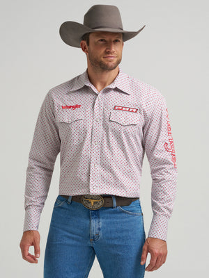Wrangler® Men's PBR Logo Long Sleeve Button Down Shirt, White