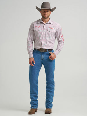 Wrangler® Men's PBR Logo Long Sleeve Button Down Shirt, White