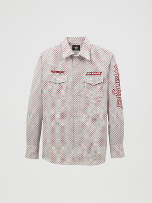 Wrangler® Men's PBR Logo Long Sleeve Button Down Shirt, White