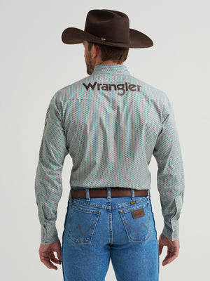 Wrangler® Men's Logo Long Sleeve Button Down Shirt, Grey