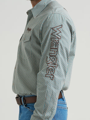 Wrangler® Men's Logo Long Sleeve Button Down Shirt, Grey